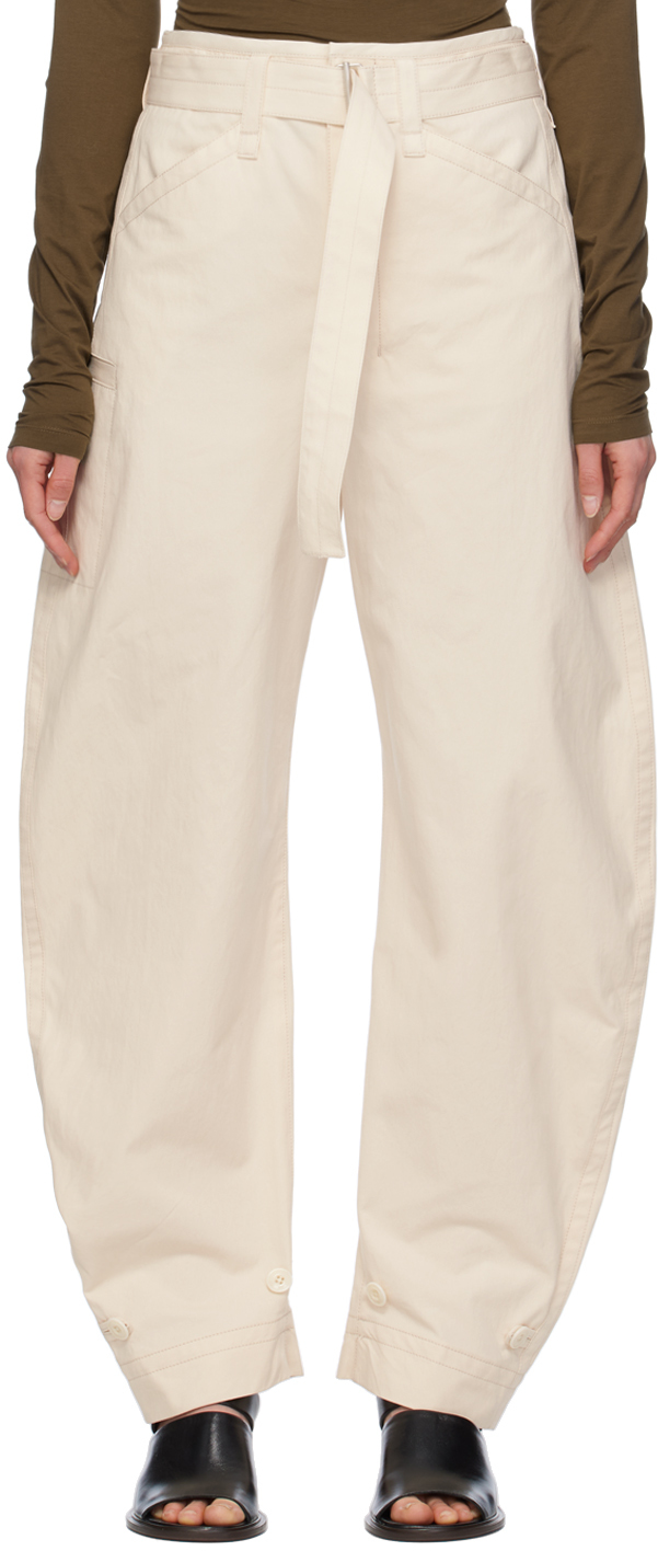 Shop Lemaire Off-white Tapered Trousers In Wh053 Pale Ecru