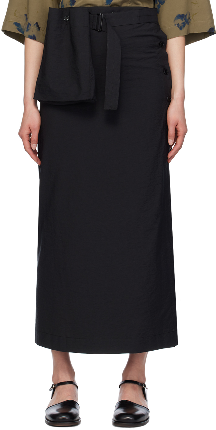 Shop Lemaire Black Wrap Midi Skirt In Bk999 Black