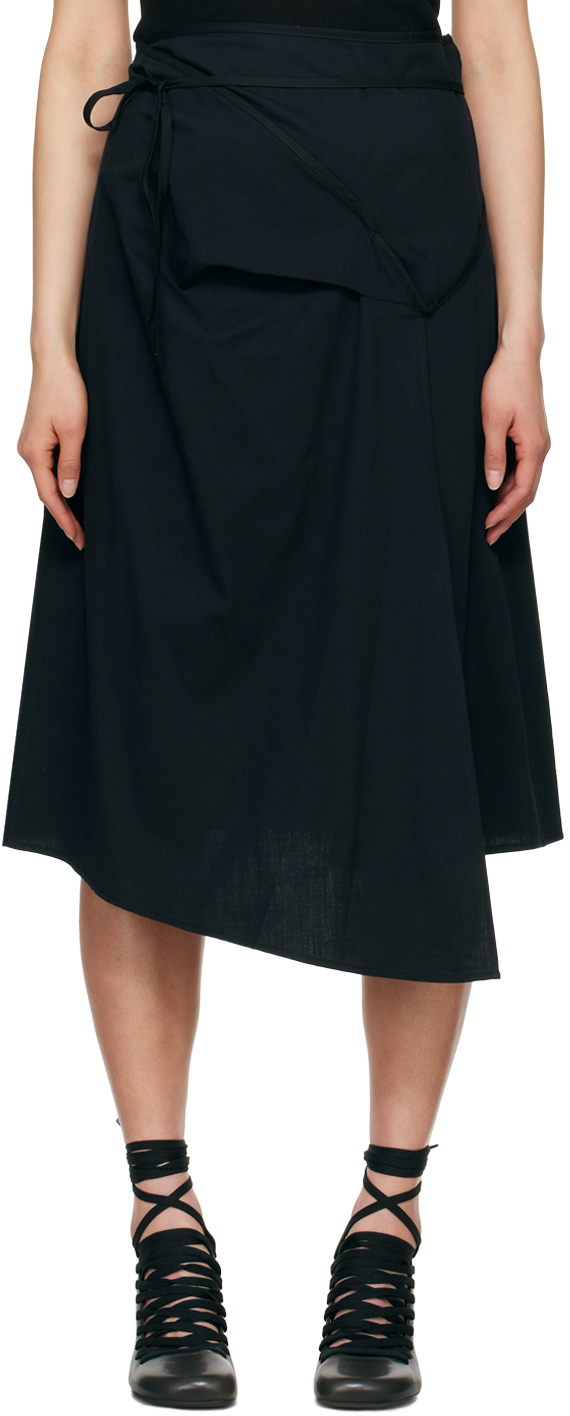 Lemaire Navy Asymmetrical Tied Midi Skirt In Bl803 Midnight