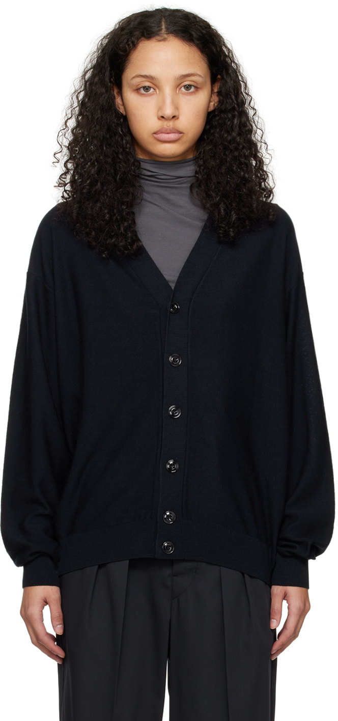 Lemaire Navy Twisted Cardigan In Bl791 Dark Navy