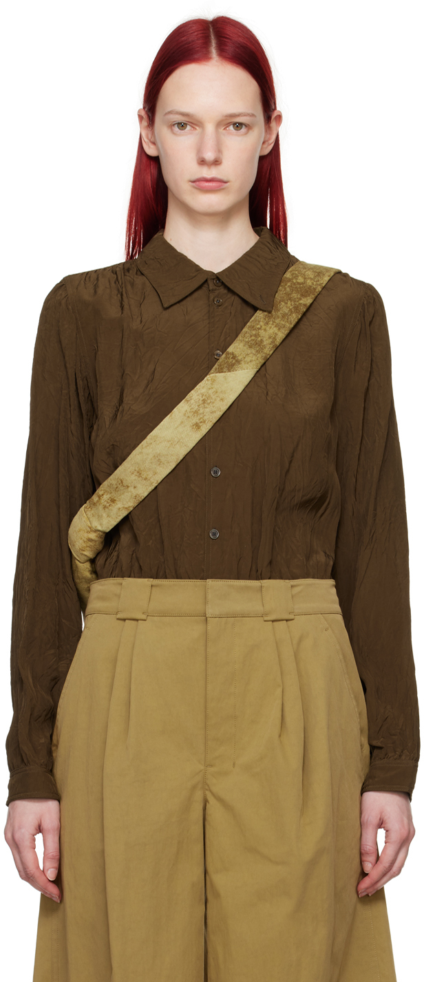 Lemaire Brown Gathered Blouse In Br501 Dark Tobacco