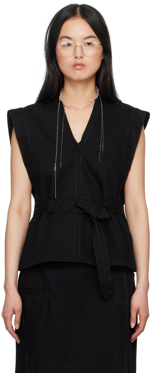 Shop Lemaire Black Chasuble Denim Vest In Bk999 Black