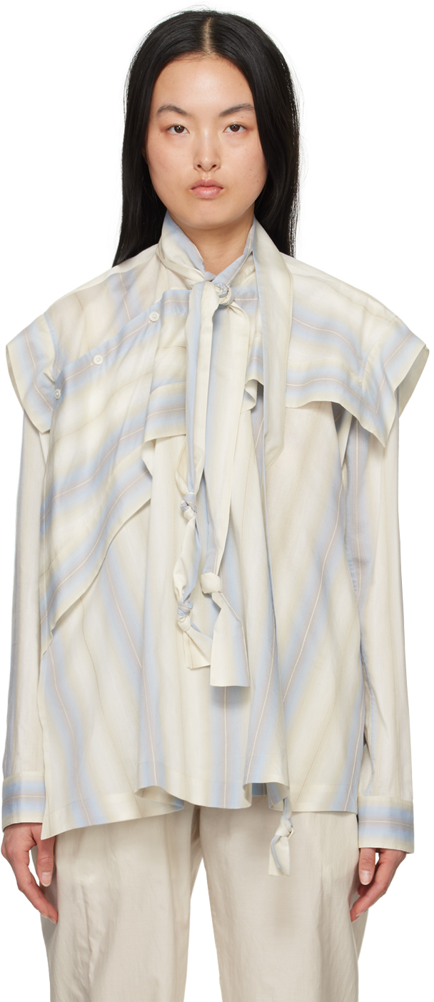 Lemaire Blue & Off-white Asymmetrical Blouse In Powder Blue