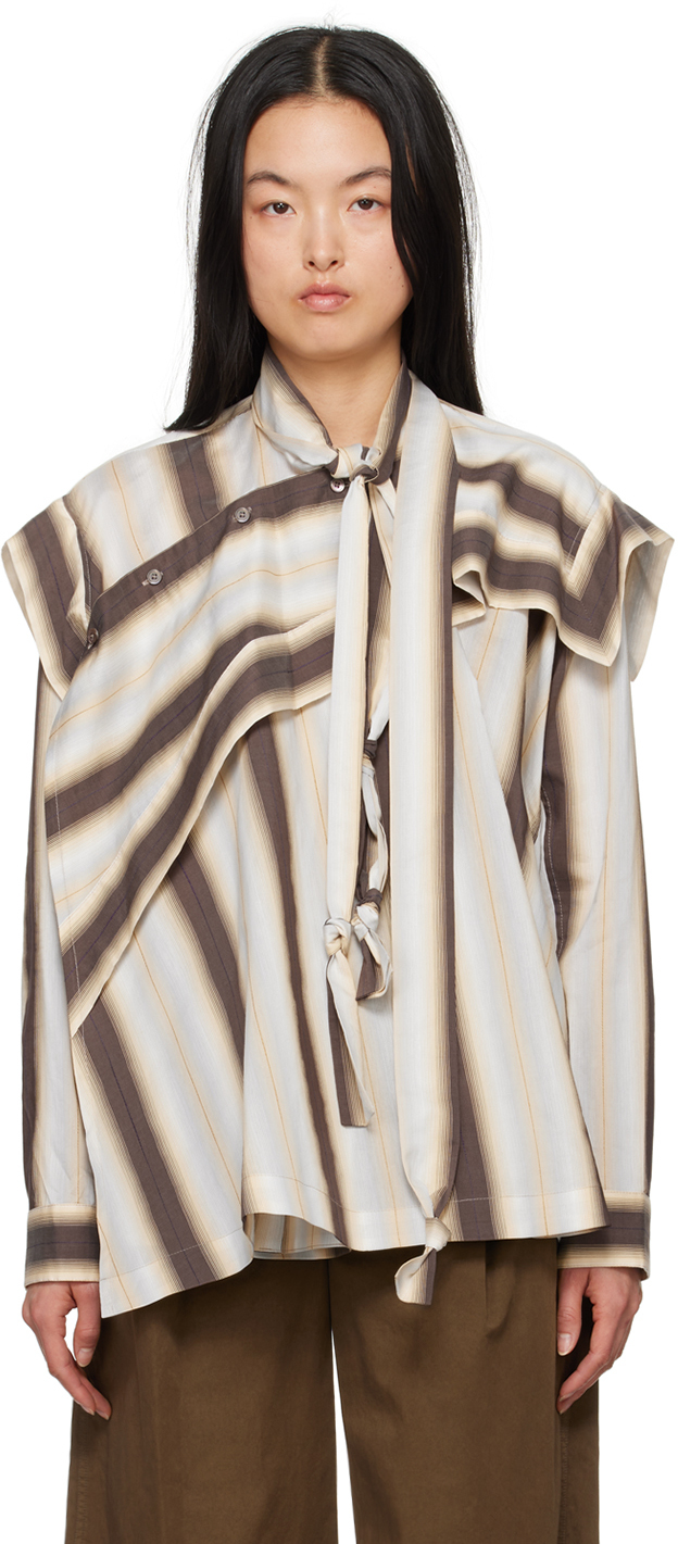 Lemaire Brown & Orange Asymmetrical Blouse In Brown Apricot