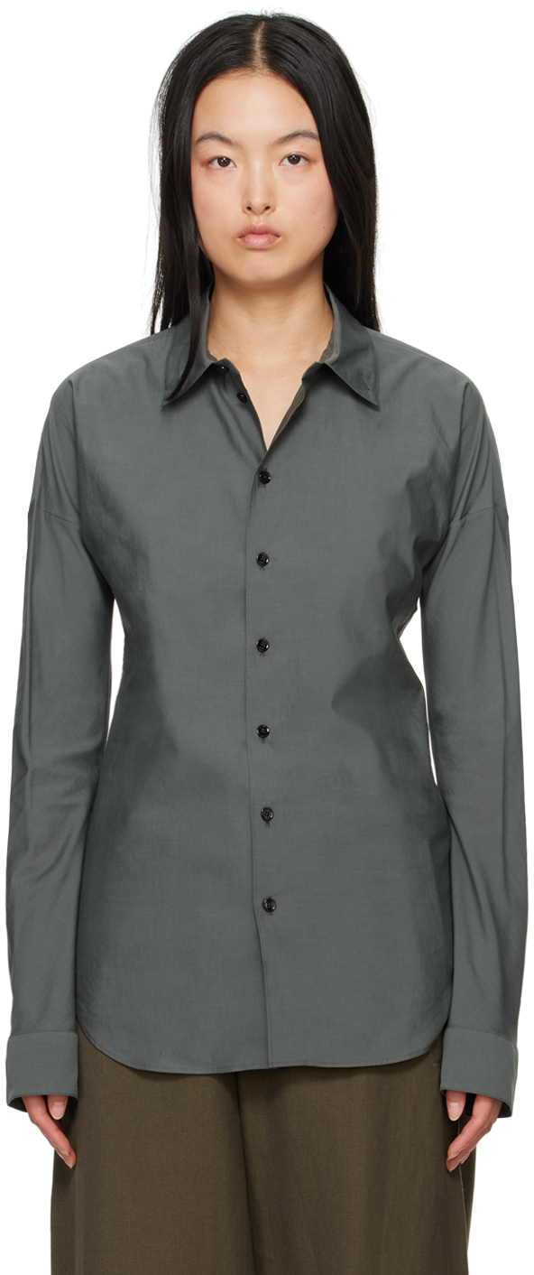 Shop Lemaire Gray Band Collar Shirt In Bk991 Asphalt