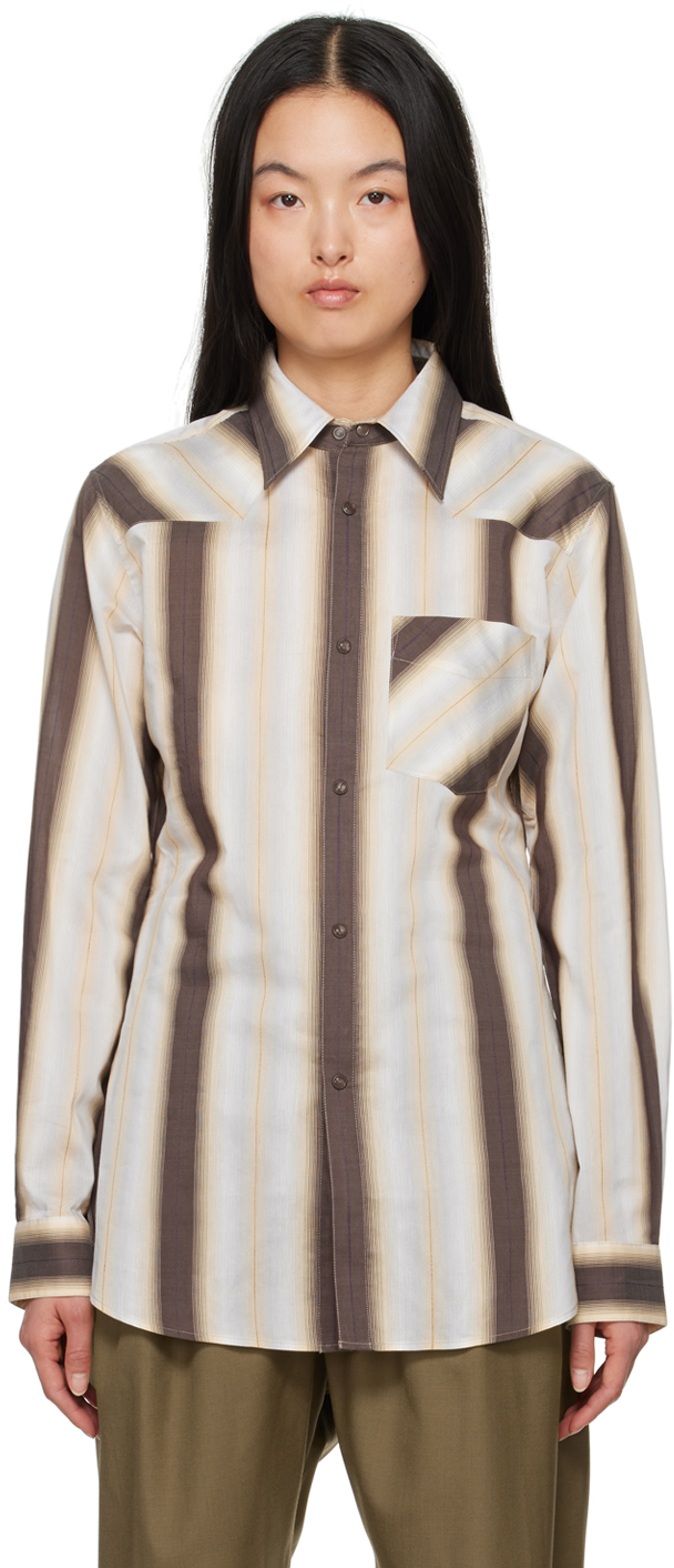 Shop Lemaire Brown & Orange Stripe Shirt In Mu069 Brown / Apric