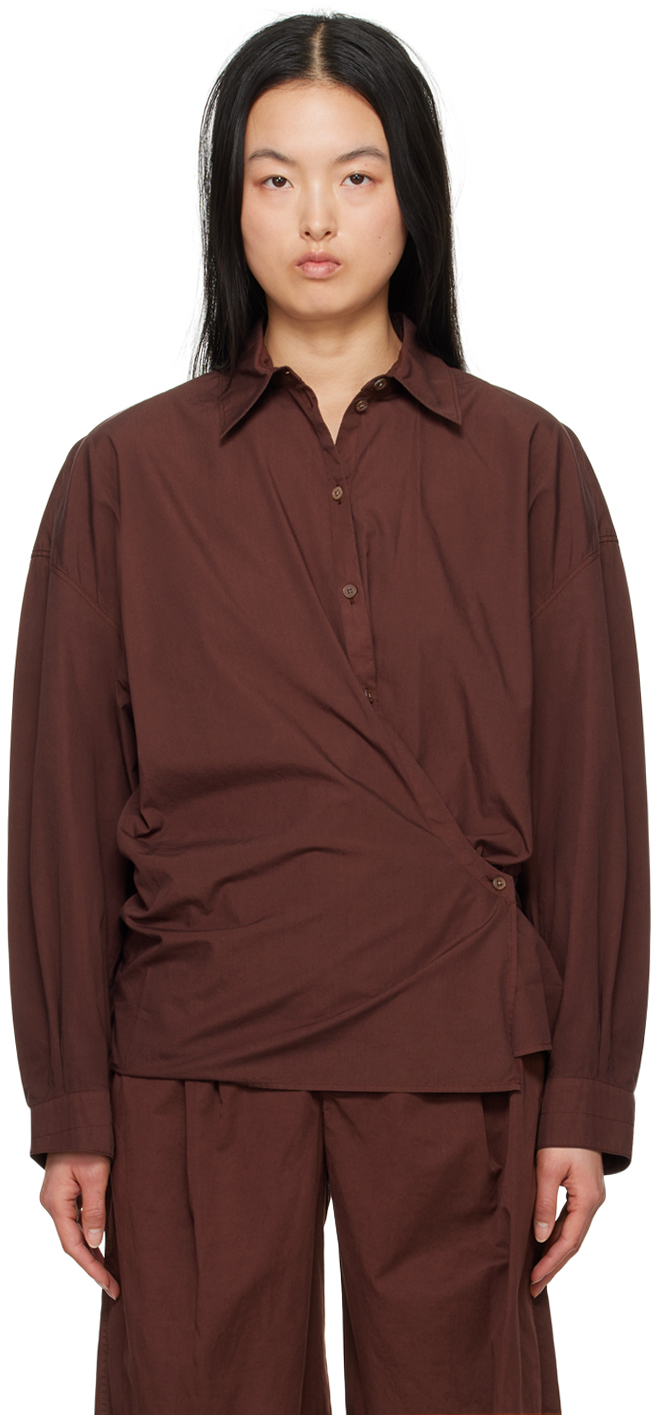 Shop Lemaire Burgundy Twisted Shirt In Br399 Cacao Bean