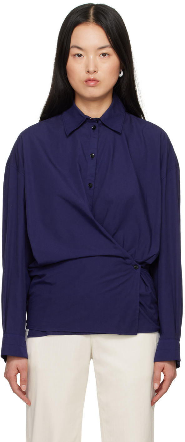 Shop Lemaire Blue Twisted Shirt In Blue Violet