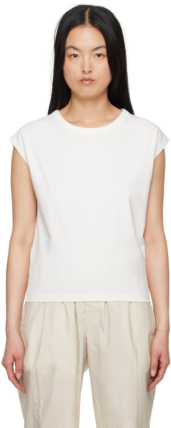 Lemaire Off-white Cap Sleeve T-shirt In Wh001 Chalk