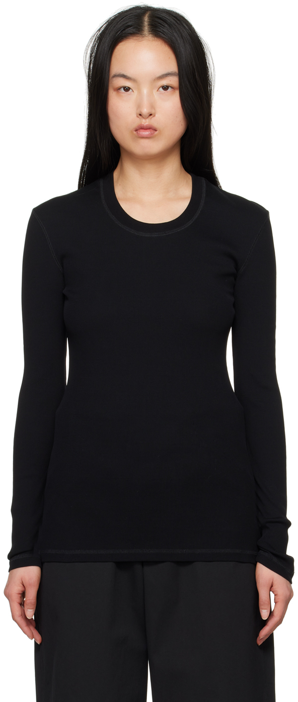 Lemaire Black Rib Long Sleeve T-shirt In Bk999 Black