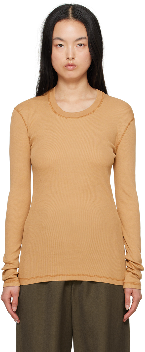 Lemaire Orange Rib Long Sleeve T-shirt In Bg239 Burnt Sand