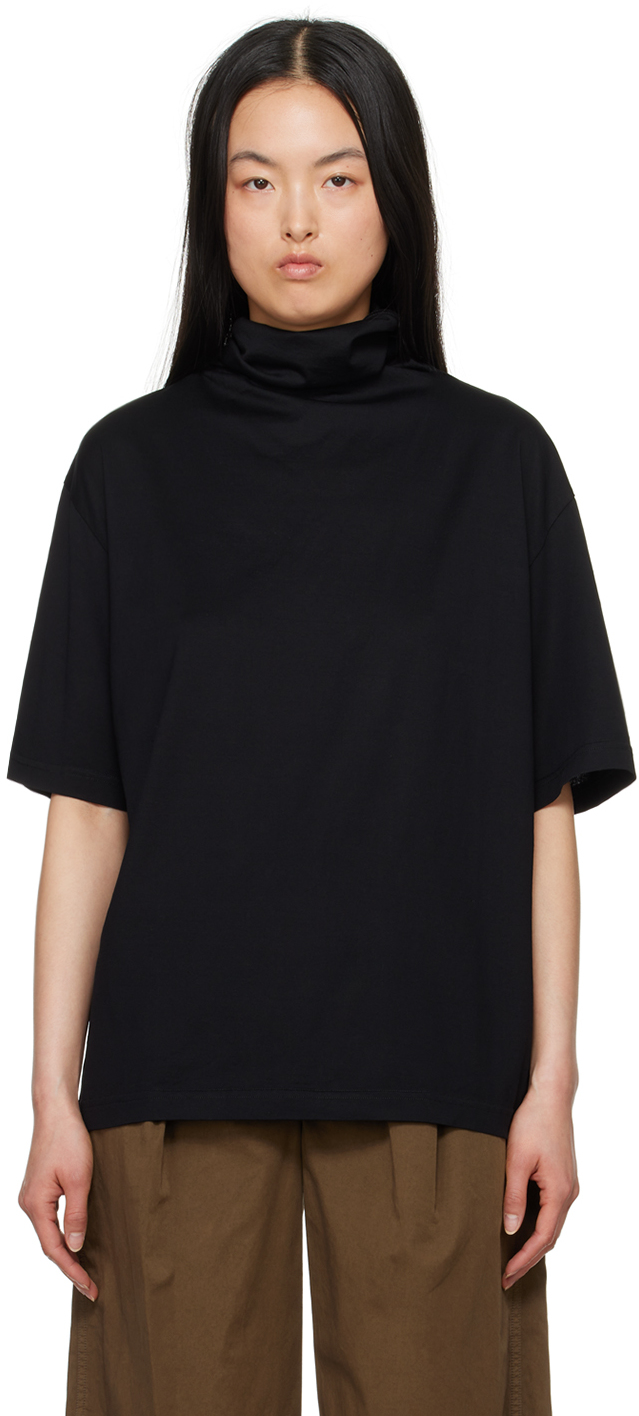 Lemaire Black Scarf T-shirt In Bk999 Black