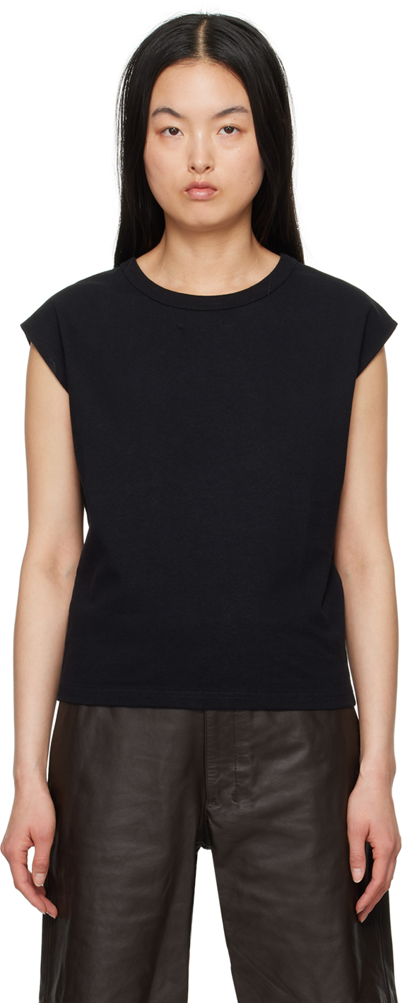 Shop Lemaire Black Cap Sleeve T-shirt In Black (bk999)