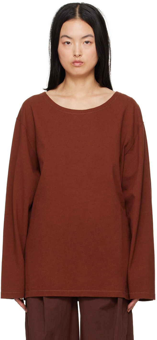 Lemaire Red Wide Neck Long Sleeve T-shirt In (br400)cherry