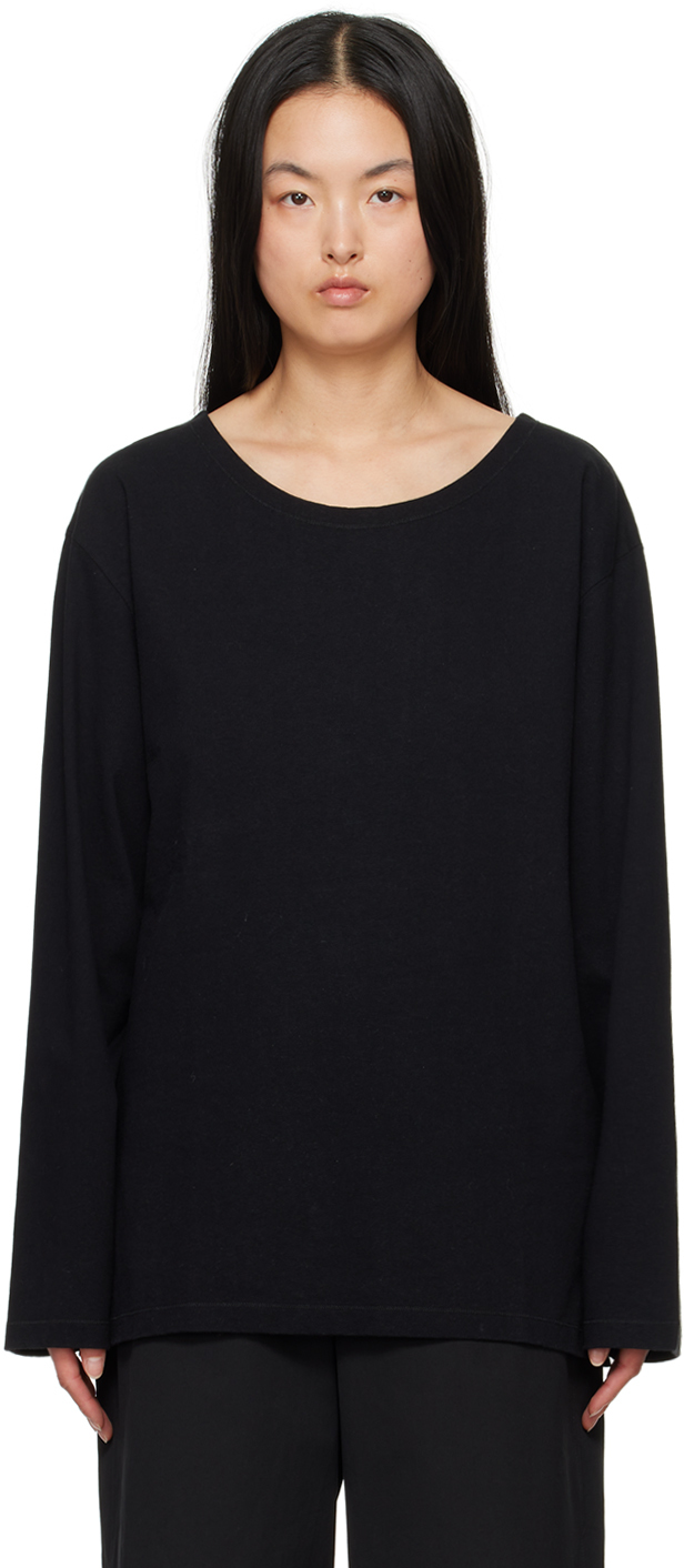 Lemaire Black Wide Neck Long Sleeve T-shirt In Black (bk999)