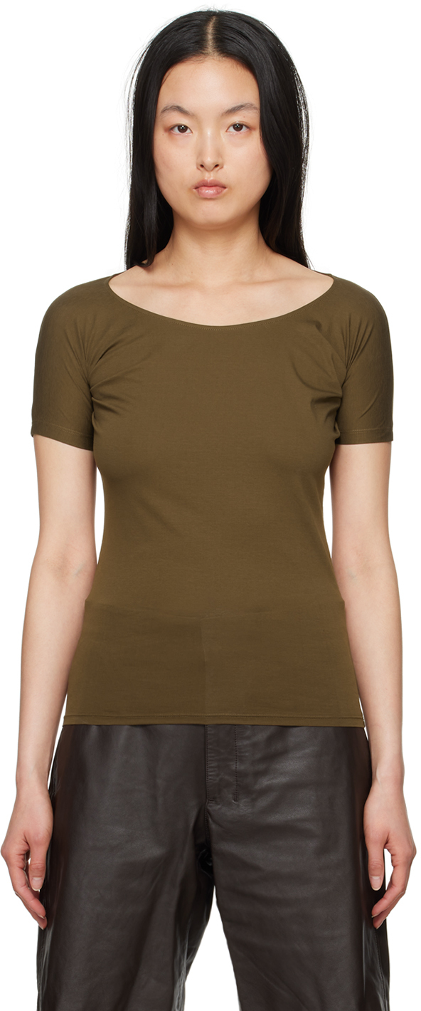 Lemaire Brown Second Skin T-shirt In Tobacco (br501)