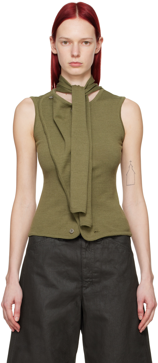 Shop Lemaire Green Asymmetrical Cardigan In Gr619 Light Olive