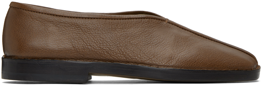 LEMAIRE: Brown Flat Piped Slippers | SSENSE
