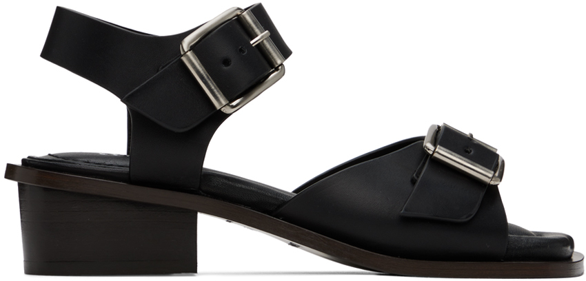 Shop Lemaire Black Square 35 Heeled Sandals In Bk999 Black