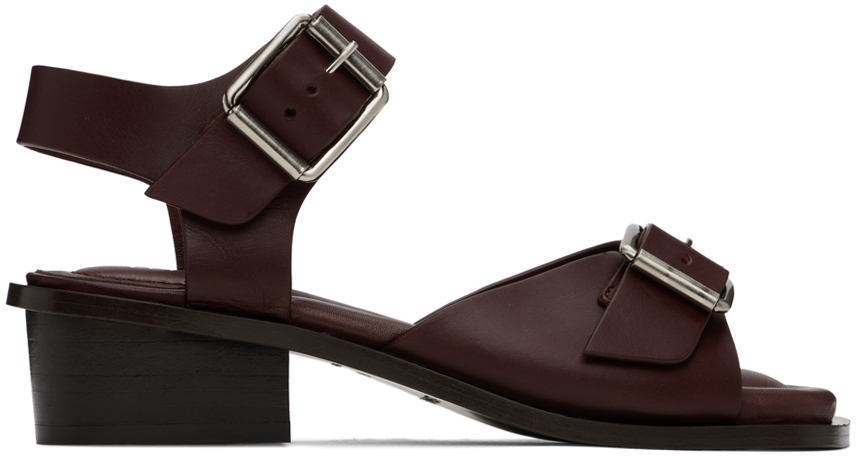 Shop Lemaire Burgundy Square 35 Heeled Sandals In Br401 Chocolate Fond