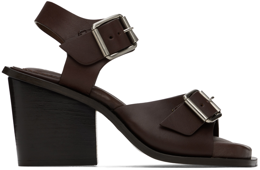 Shop Lemaire Burgundy Square 80 Heeled Sandals In Br401 Chocolate Fond
