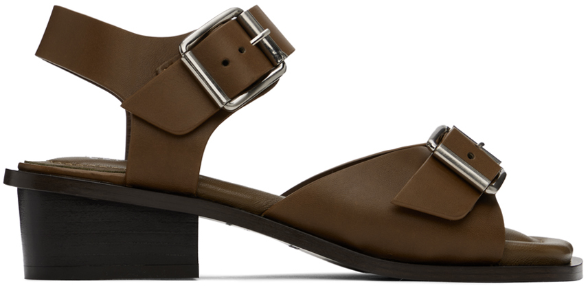 Shop Lemaire Brown Square 35 Heeled Sandals In Br501 Dark Tobacco