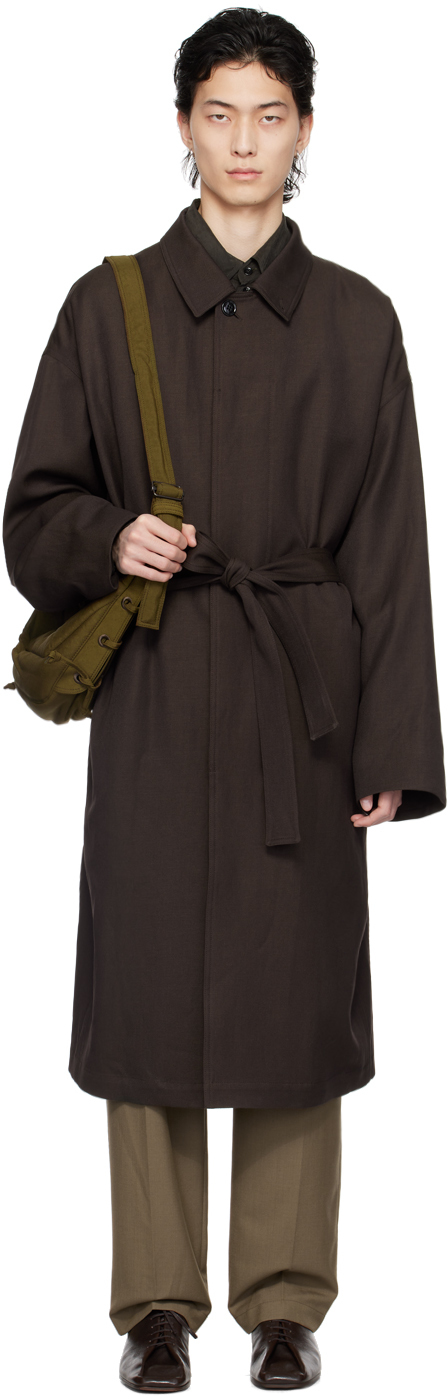 Lemaire Brown Belted Coat In Br495 Espresso