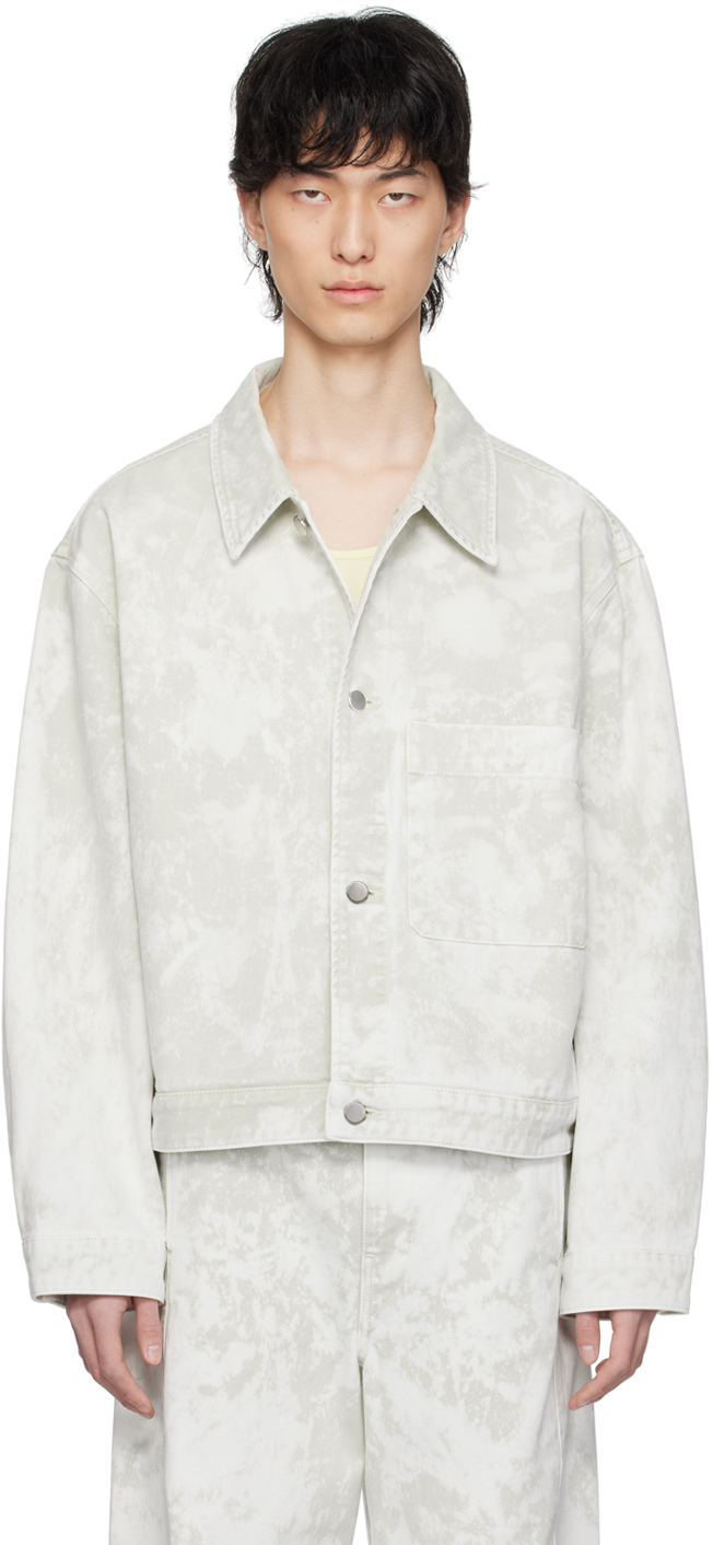 Shop Lemaire Off-white Boxy Denim Jacket In Bk883 Denim Acid Sno