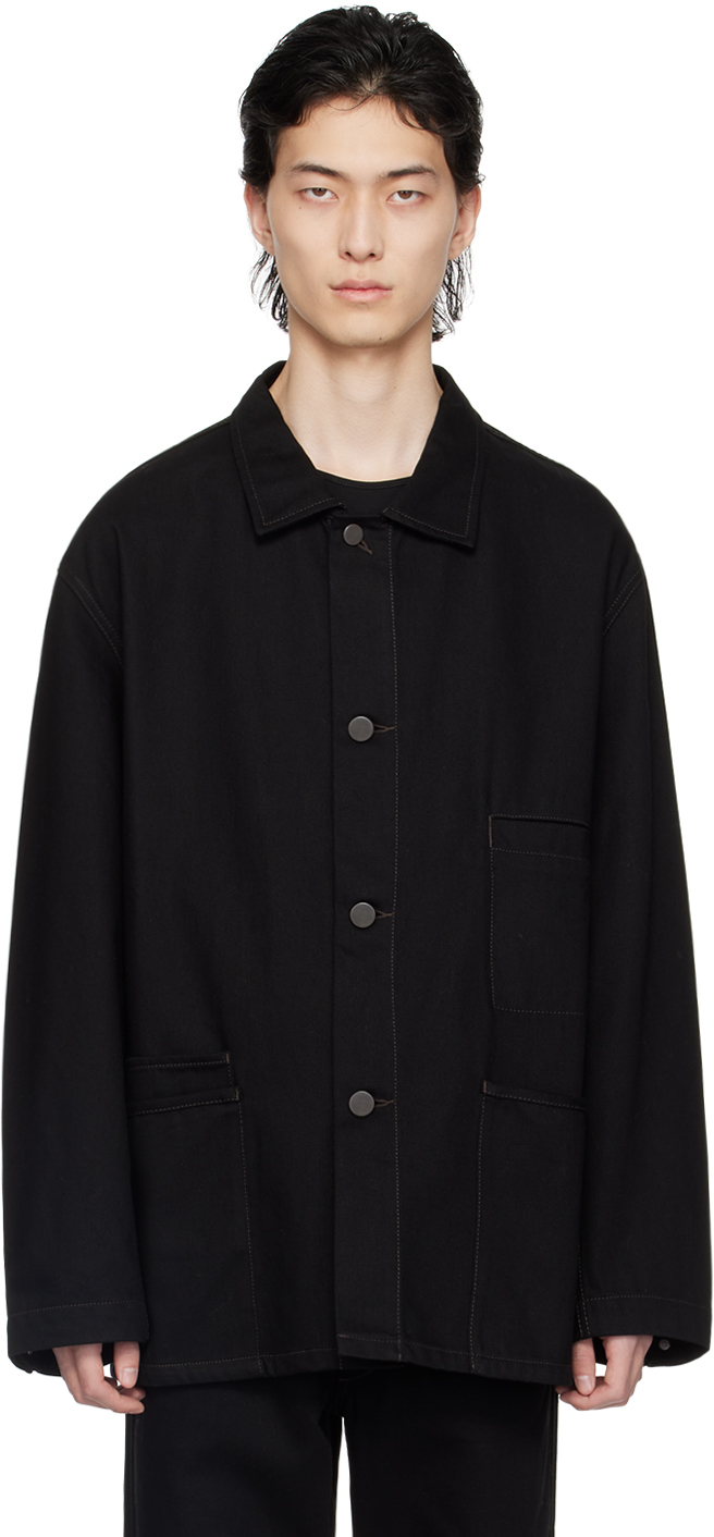Lemaire Black Workwear Denim Jacket In Bk999 Black