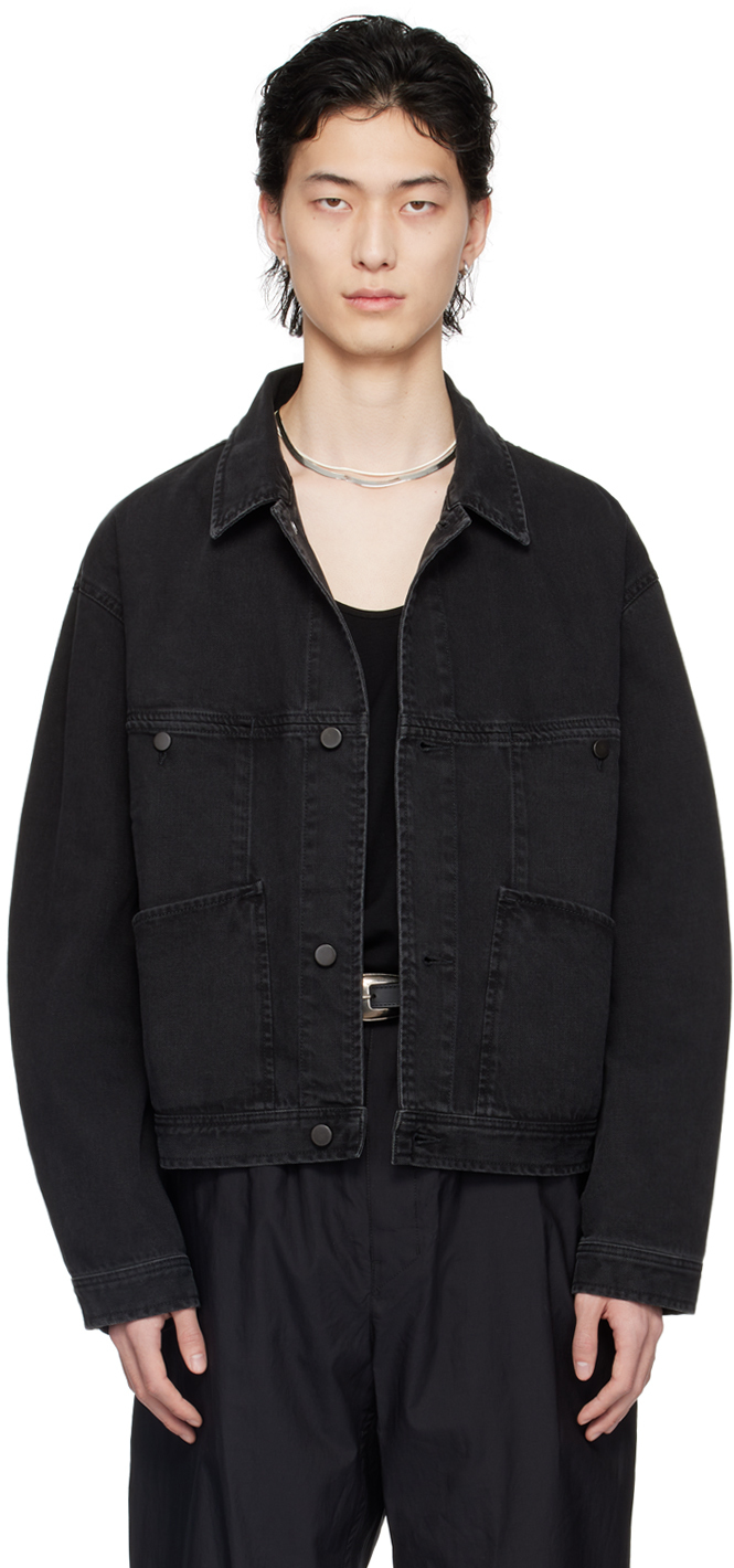 Shop Lemaire Black Four Pockets Denim Jacket In Bk879 Denim Soft Ble