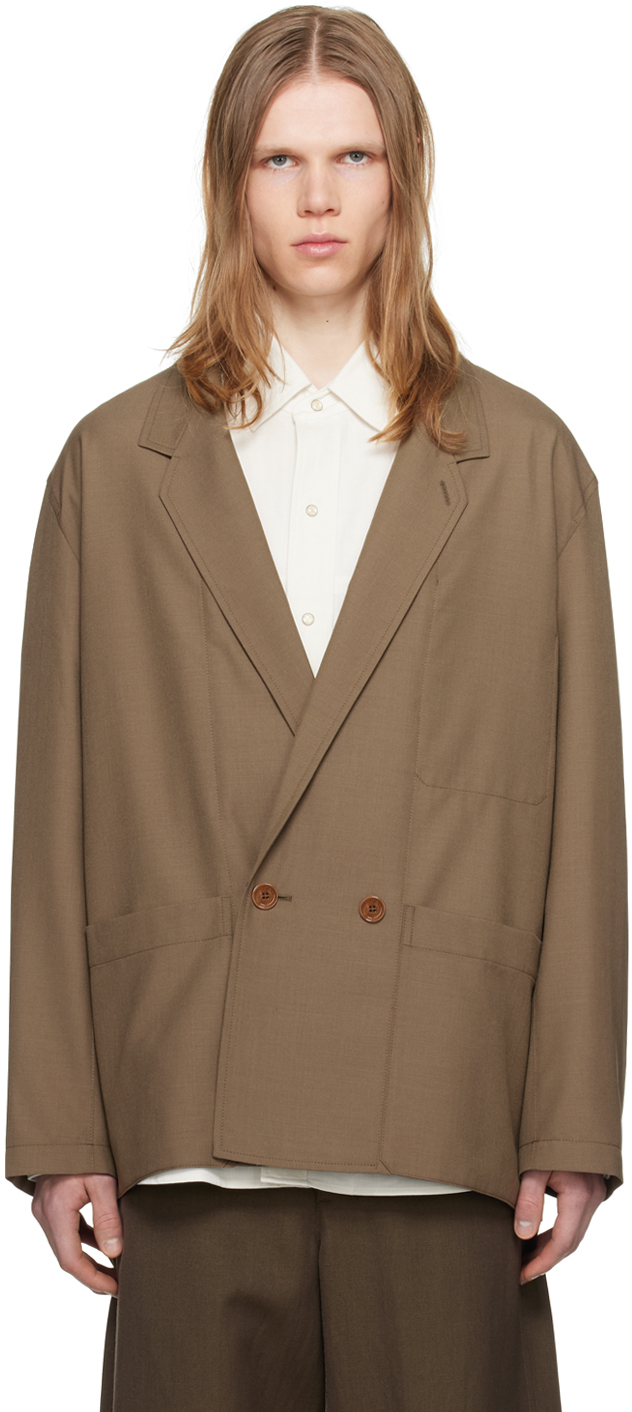 Lemaire Double-breasted Blazer In Mu065 Taupe Melange