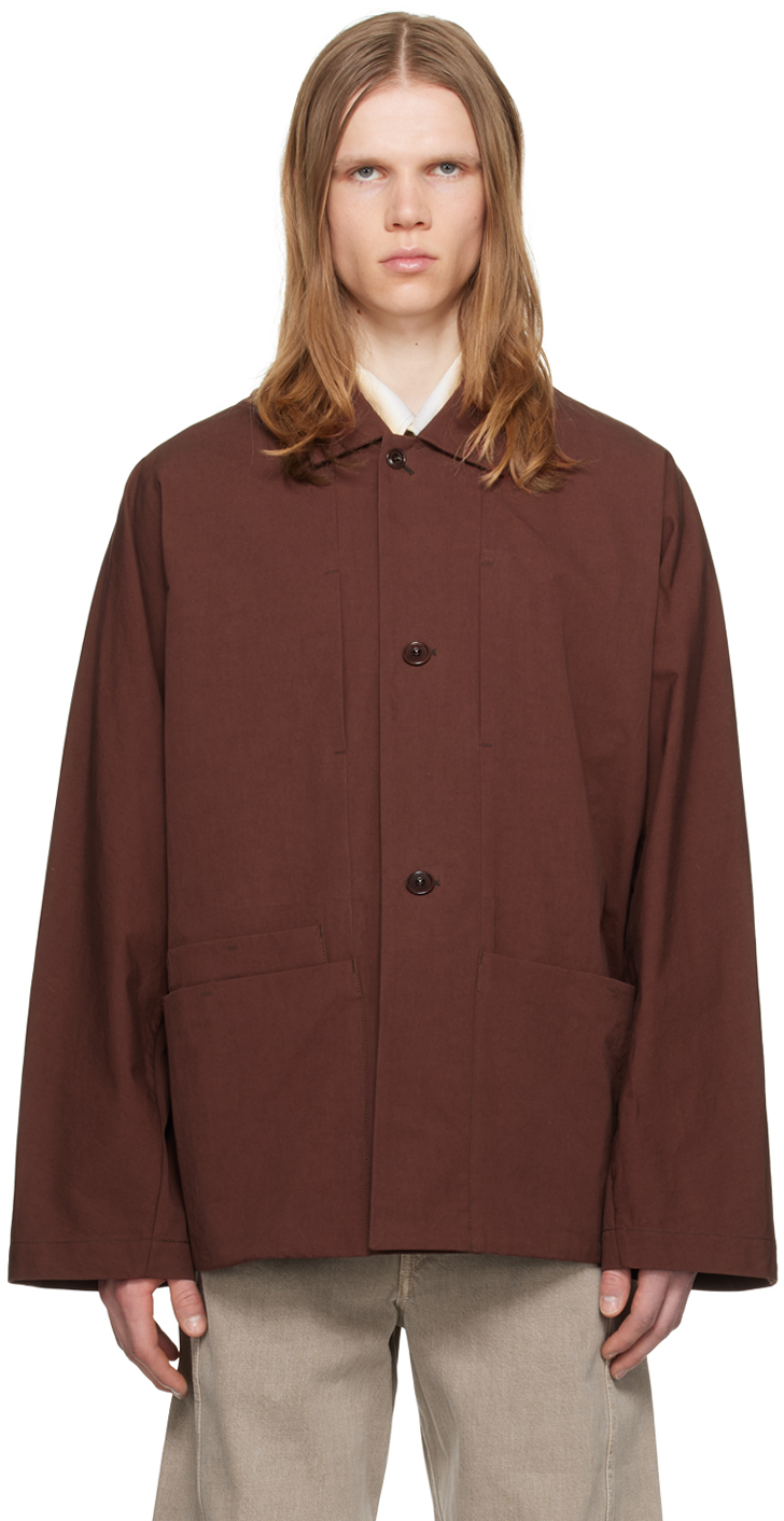 Lemaire Boxy Shirt Jacket In Br401 Chocolate Fond