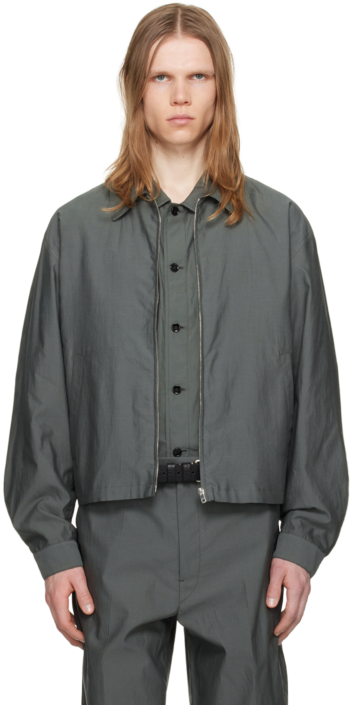 Lemaire Green Washed Jacket In Bk991 Asphalt