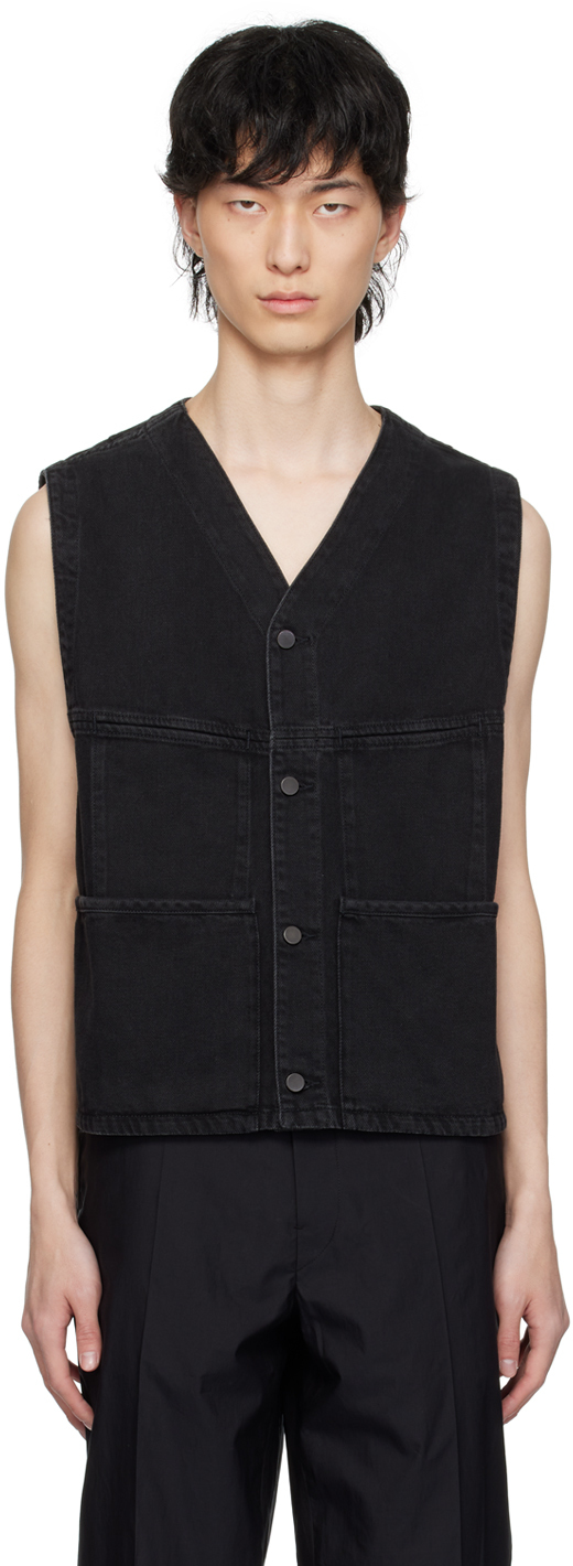 Shop Lemaire Black 4 Pocket Vest In Bk879 Denim Soft Ble