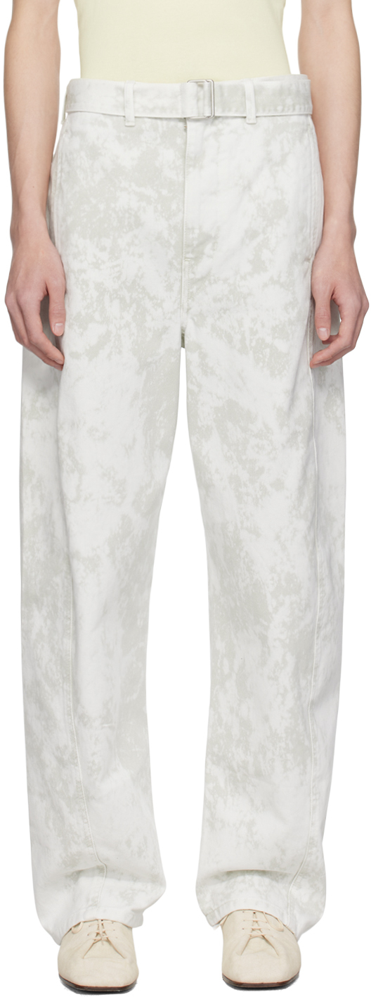 Shop Lemaire Off-white Twisted Belted Jeans In Bk883 Denim Acid Sno