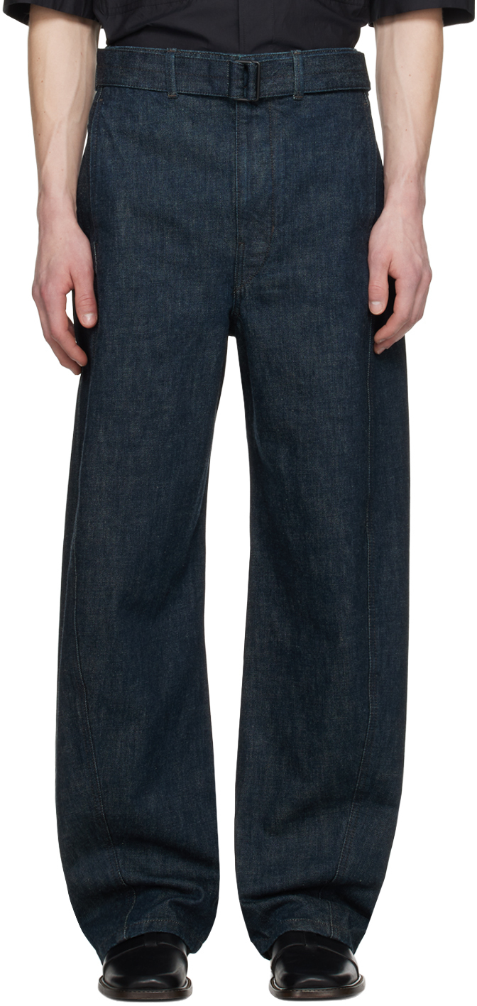 Lemaire Indigo Twisted Belted Jeans In Bl760 Denim Indigo