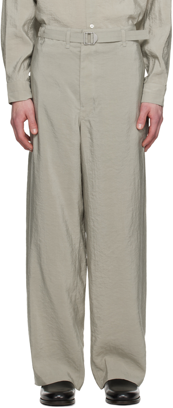 Lemaire Gray Seamless Belted Trousers In Bk885 Light Misty Gr