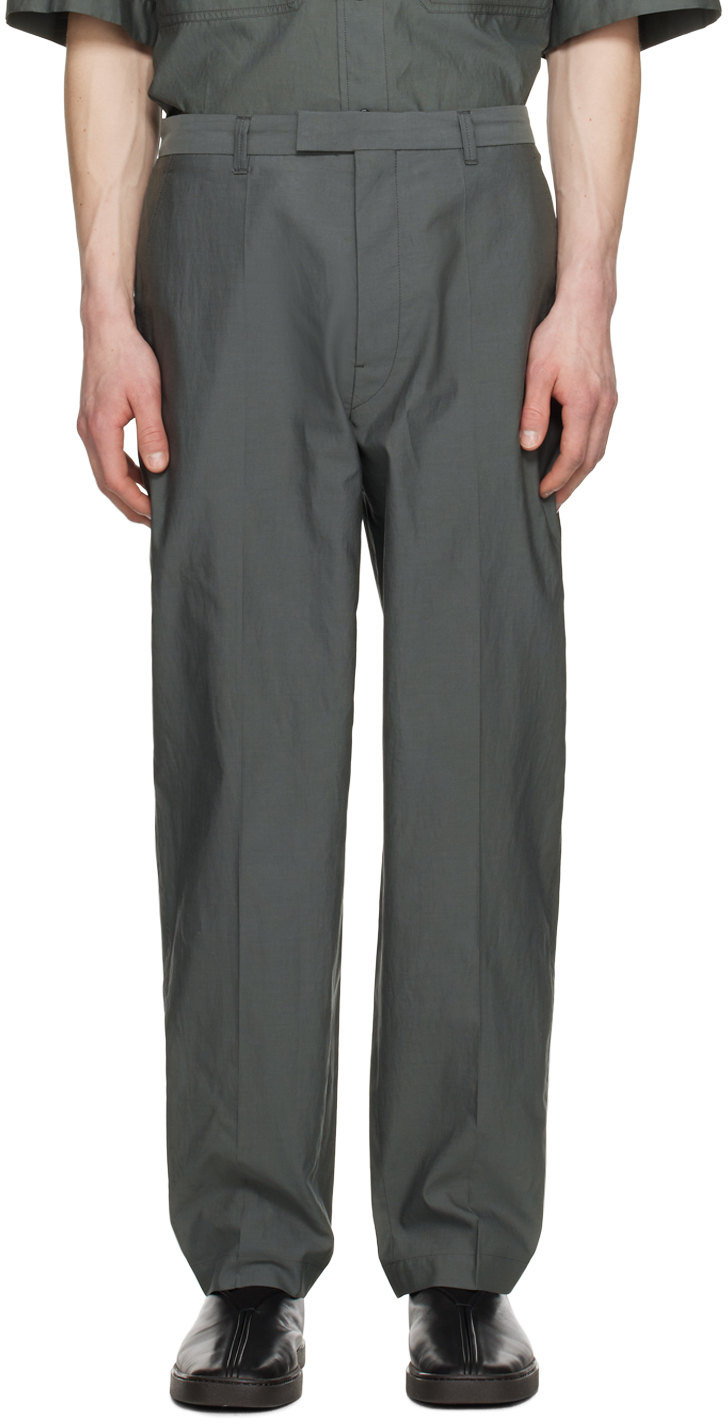 Lemaire Green Washed Trousers In Bk991 Asphalt
