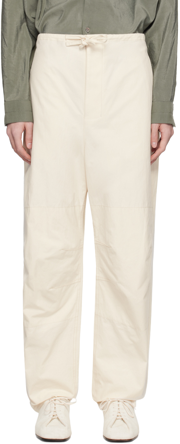 Shop Lemaire Off-white Maxi Trousers In Wh053 Pale Ecru