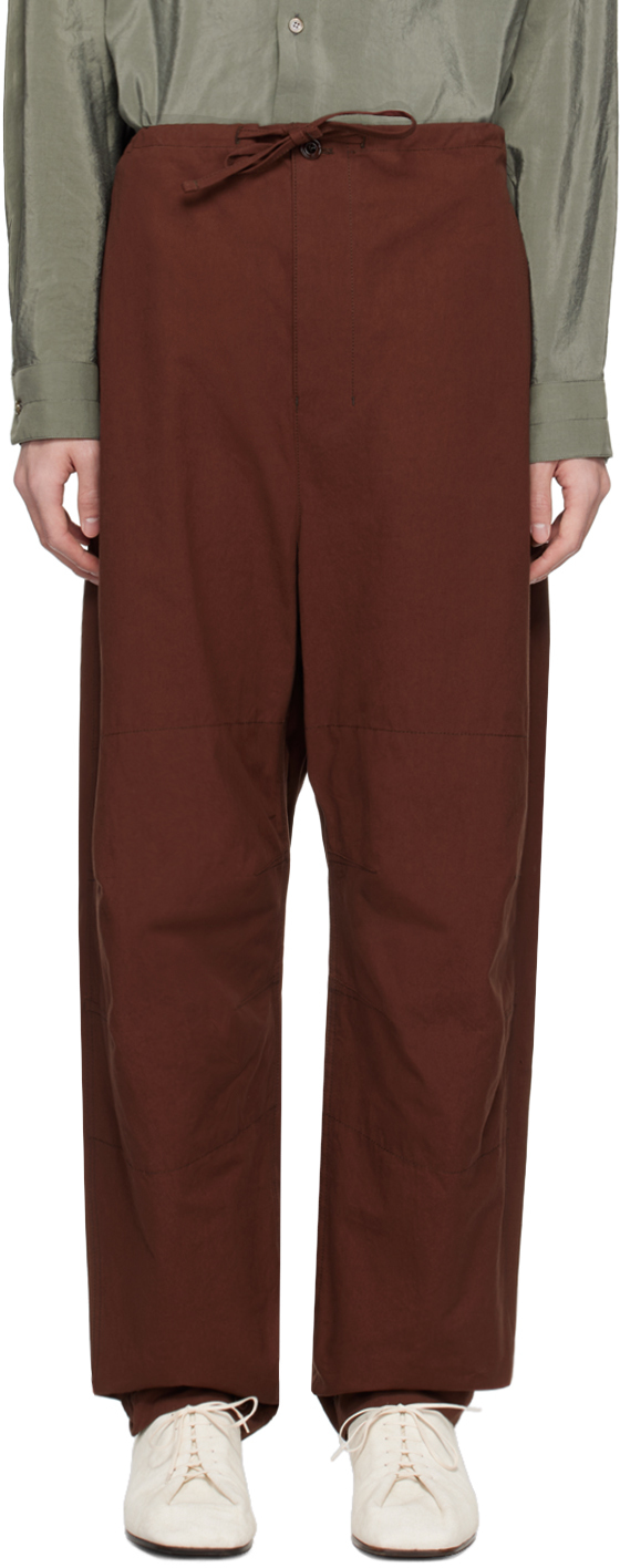 Shop Lemaire Brown Maxi Trousers In Br401 Chocolate Fond