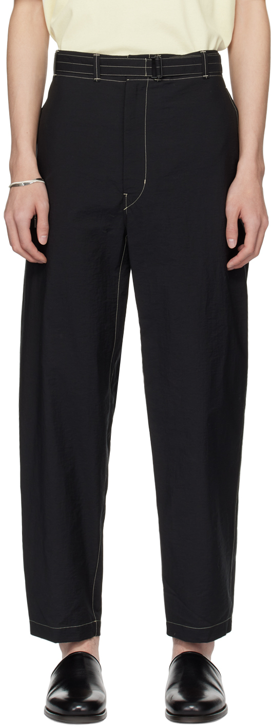 Shop Lemaire Black Belted Trousers In Bk999 Black