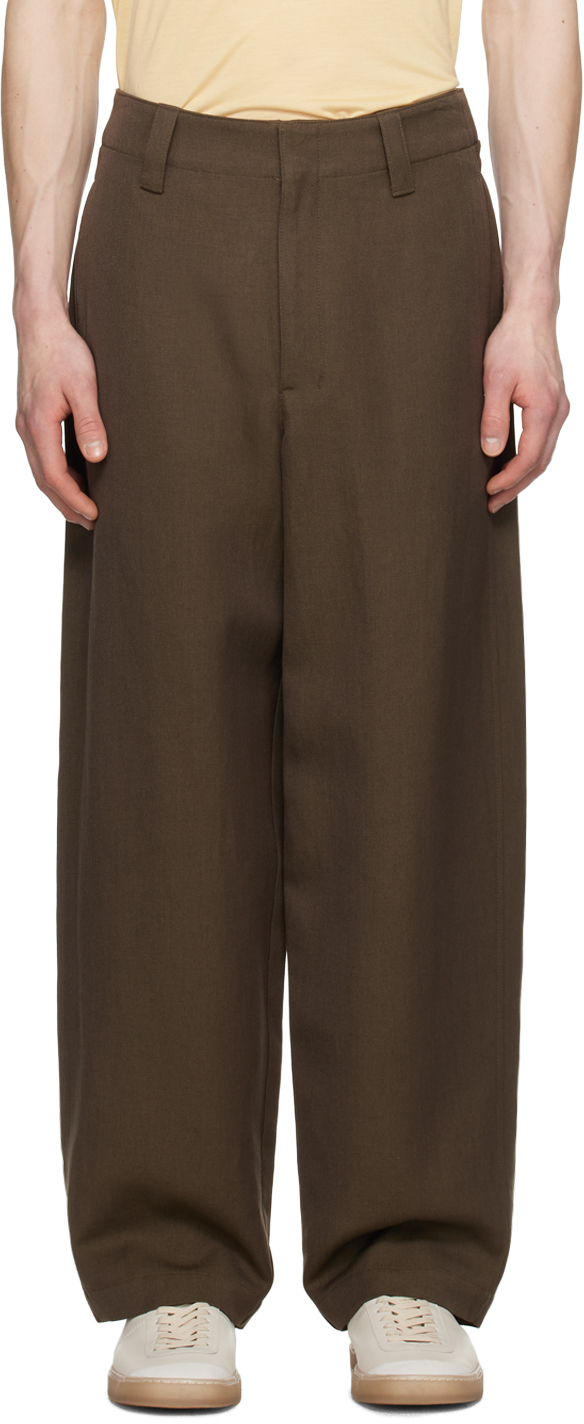 Lemaire Brown Maxi Trousers In Br441 Khaki Brown