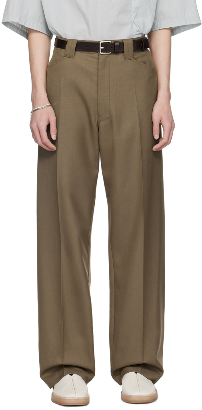 Shop Lemaire Taupe Straight Trousers In Mu065 Taupe Melange
