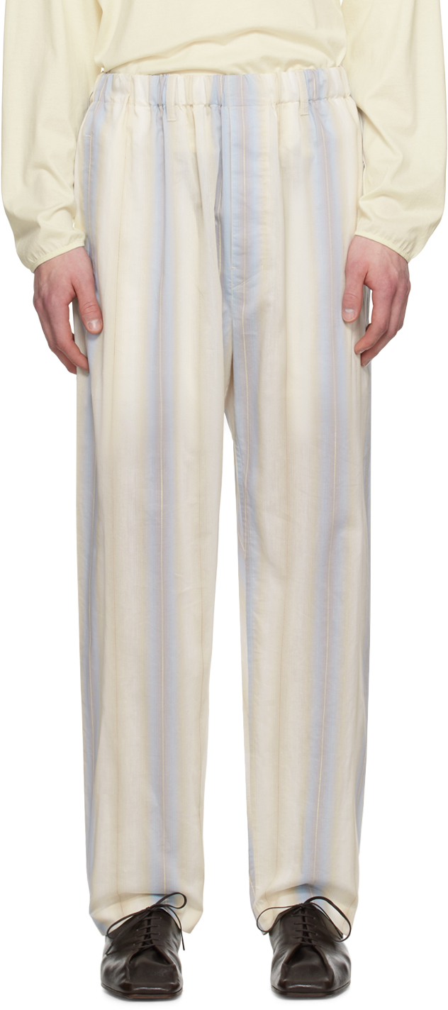 Lemaire Beige Relaxed Trousers In Mu070 Powder Blue /