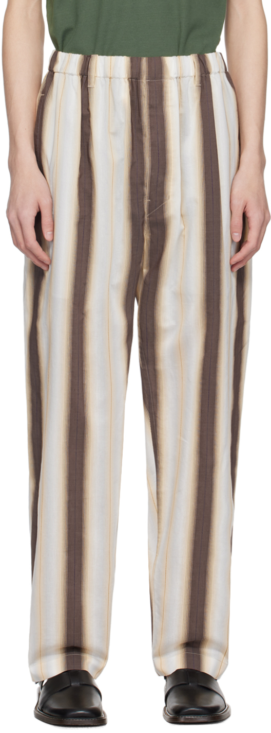 Lemaire Off-white & Brown Relaxed Trousers In Mu069 Brown / Aprico