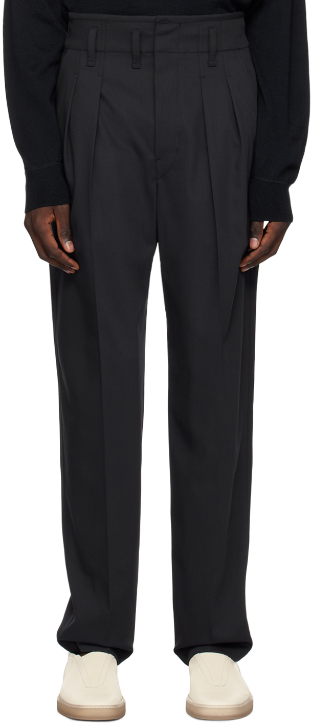 Lemaire Black Pleated Trousers In Bk995 Jet Black