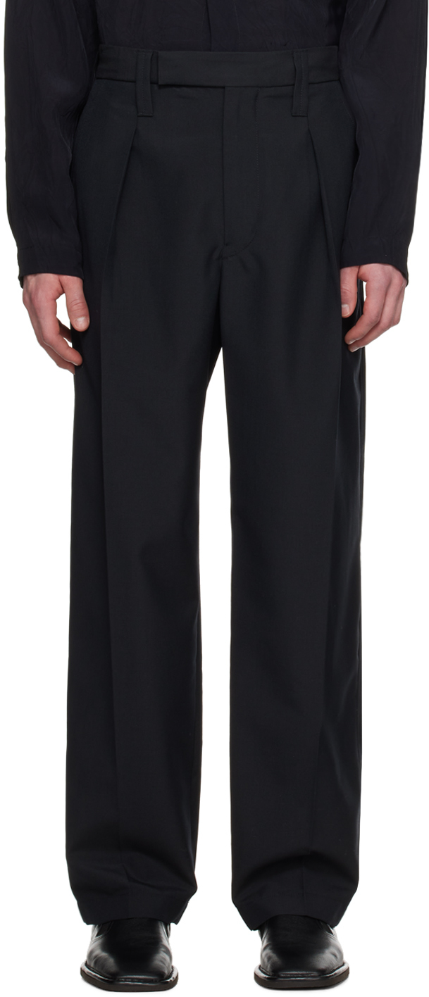 LEMAIRE: Black One Pleat Trousers | SSENSE