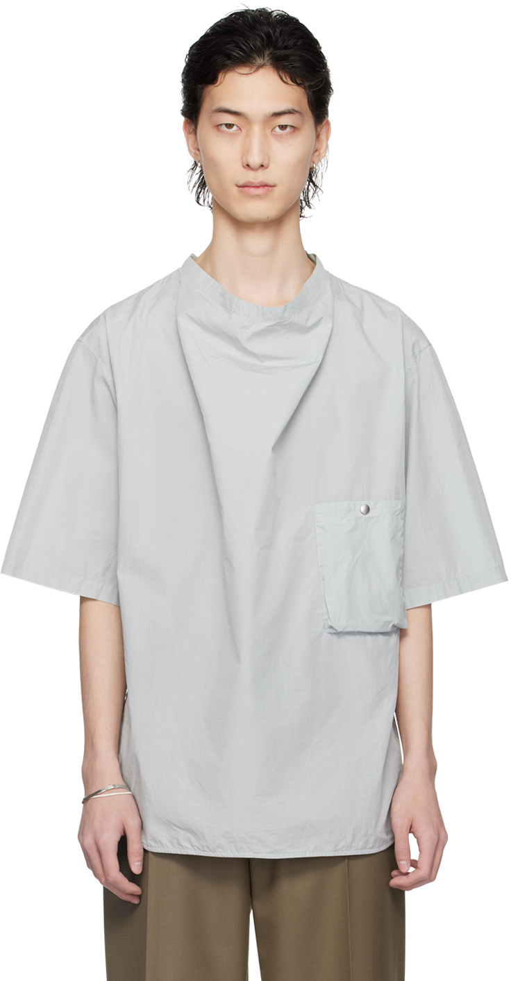 Lemaire Blue Draped Shirt In Bk888 Cloud Grey