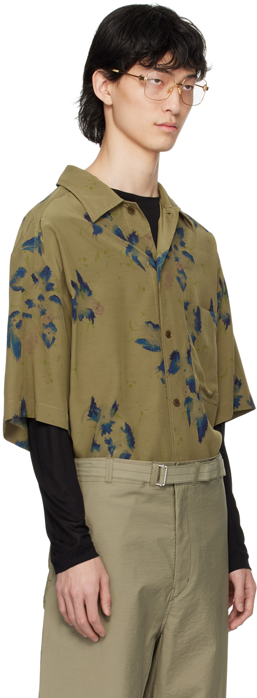 Lemaire Khaki Summer Shirt In Mu075 Khaki / Ink