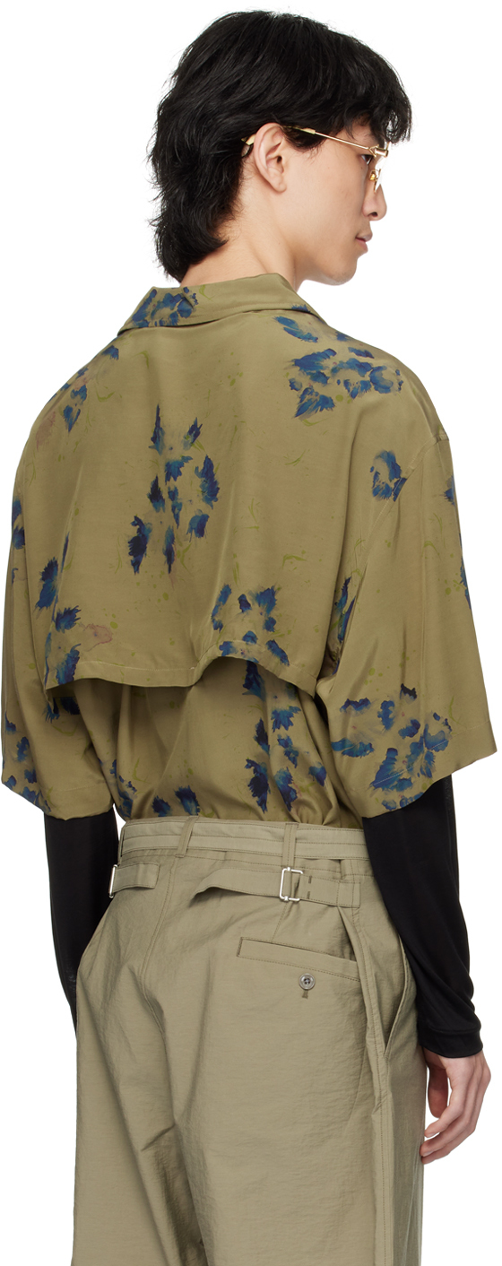 Lemaire Khaki Summer Shirt In Mu075 Khaki / Ink